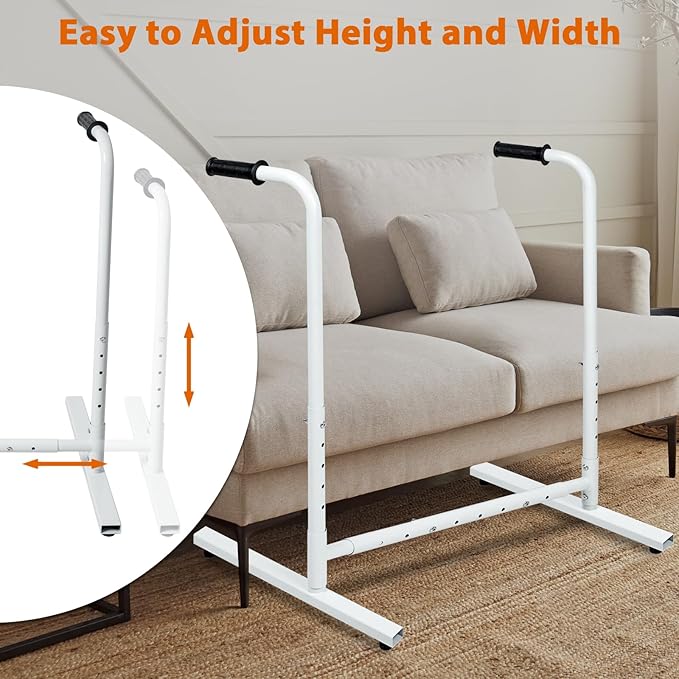 Heavy-Duty Adjustable Stand Assist Aid for Elderly - 500 lbs Capacity, Portable Sit-to-Stand Lift Assist for Couch, Chair & Bed - Non-Slip Covers, Easy Assembly, White