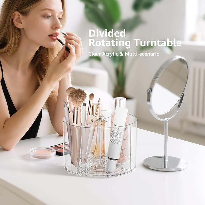 2-Pack Rotating Drink Mix Organizer, Spinning Drink Packet Holder, Clear Lazy Susan Turntable for Powdered Mixes, Divided Drink Storage Organizer