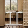 Baby Gate for Stairs No Drill 38.58-43.31 Inch, Pressure Mounted Metal Child Safety Dog Gates for Doorways, Walk Through Pet Indoor Auto Close, White