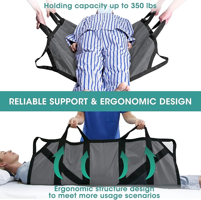 45" x 36" Positioning Bed Pad with Handles Washable Draw Sheets for Hospital Bed Ridden Patient Clothes Waterproof Glide Sheets for Patients Moving Pad for Lifting &Transfer Sheet Nylon, Grey