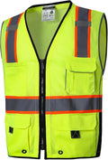 SKSAFETY 10 Pockets Professional Safety Vest - Class 2 High Visibility Vest, Hi Vis with Reflective Strips - ANSI/ISEA Standard, Construction Work Vest (Lime, 2XL)