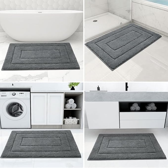 Buganda Bathroom Rugs, 47" x 20", Soft and Absorbent Microfiber Bath Rugs, Non-Slip Shaggy Shower Carpet, Machine Wash Dry Bath Mats for Bathroom Floor, Tub and Shower, Dark Grey
