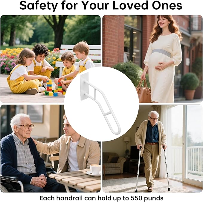 Aduanbang Hand Rails for Outdoor Steps & Elderly,U-Shape Wall Mount Stair Railing, Porch, Deck, Garage & Garden Grab Bar, 2 Pack Safety Handle
