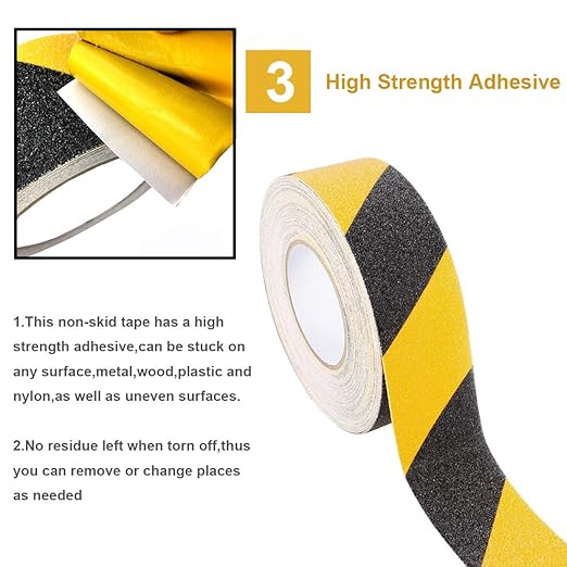RELIANCER Anti Slip Safety Grip Tape 2inx60ft Non Skid Tread Safety Tape with High Traction Grit Yellow & Black Marking Self-Adhesive Tape Hazard Caution Warning Tape for Stairs Steps Deck