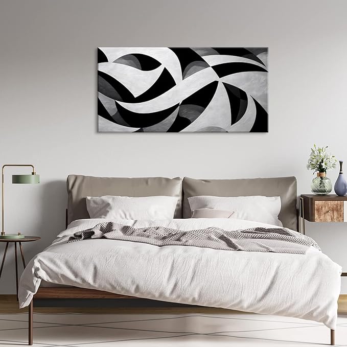 White and Black Abstract Cube Wall Art for Living Room Office Modern Pattern Grey Painting Prints Cool Canvas Artwork Over The Couch Bedroom Decor Large