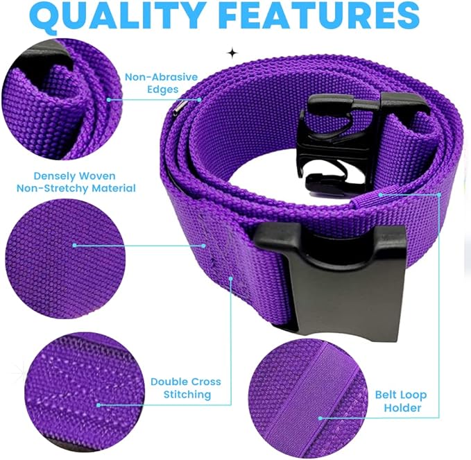 Gait Belt with Plastic Buckle by LiftAid - Transfer and Walking Aid with Belt Loop Holder for Assisting Therapist, Nurse, Home Care - 60"L x 2"W (Purple)