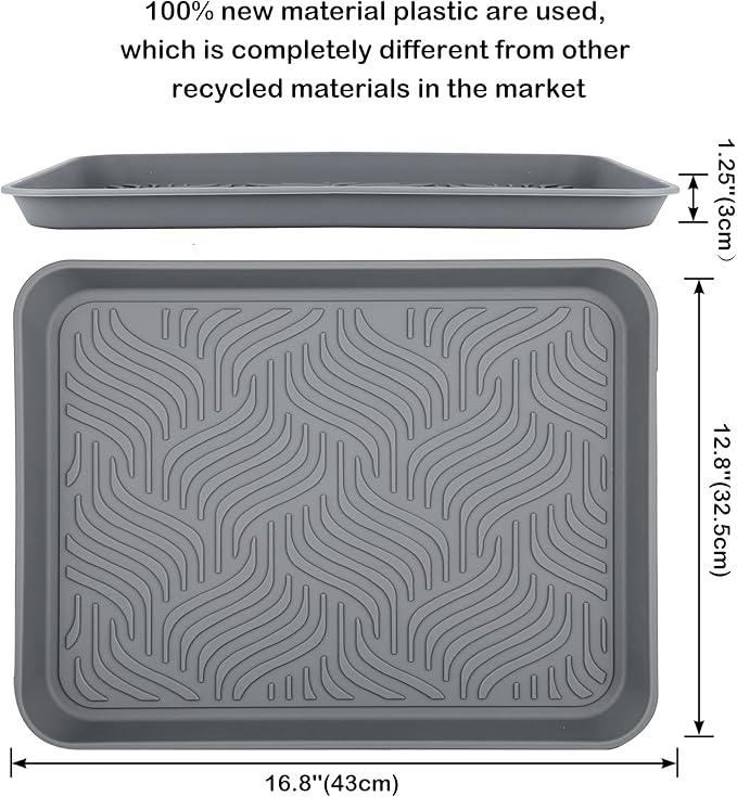 Boot Tray for Entryway Indoor, Heavy Duty Shoe Mat 2 Packs, 16.8"x12.8" Waterproof Shoe Tray with Raised Edge, Outdoor Multi-Purpose Tray for Boots, Garden, Pets (Grey)