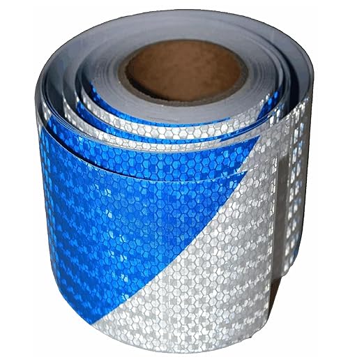 Blue and White Reflective Tape Outdoor Waterproof 6 inch X 66 feet, High Visibility Hazard Conspicuity Safety Industrial Marking Tape