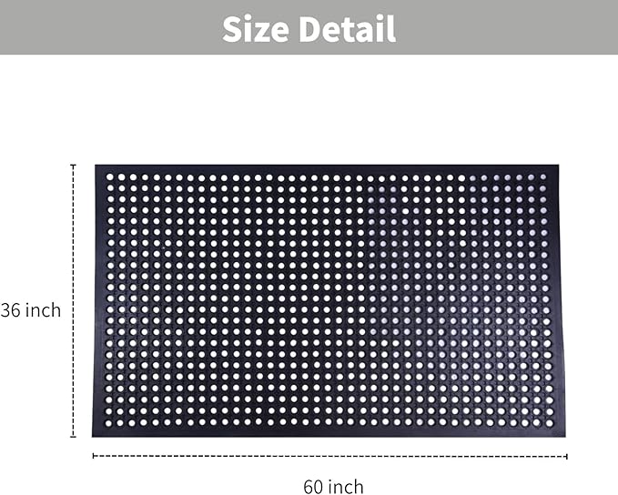 2 Pack Rubber Floor Mats 60”x36” - Heavy-Duty Non-Slip Kitchen Mat & Bar Floor Mat with Drain Holes, Odorless for Entrance, Restaurant, Indoor Outdoor