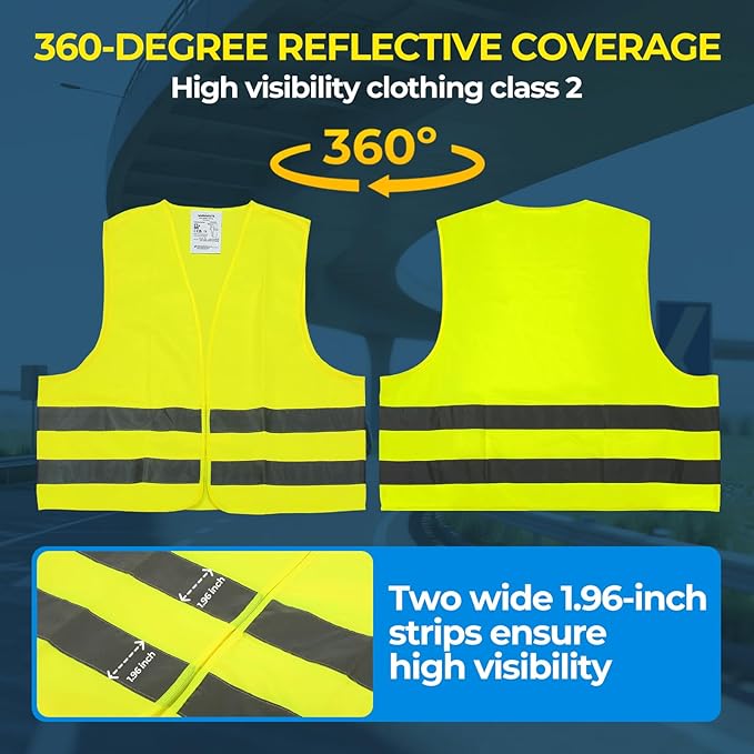 10 Pack Yellow Safety Vests, Bulk High Visibility Vest for Men / Woman, Adult Reflective Running Vest, Wholesale Work Vests For Construction, Running, Security, Cycling, Warehousing, Municipal