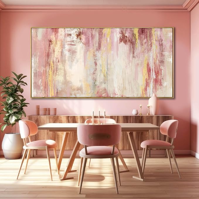 SOUGUAN Pink and Gold Pictures Canvas Wall Art for Bedroom Abstract Hand Paintings Home Decor for Bedroom Kitchen Office Wall Decorations Ready to Hang 30 x 60 Inch