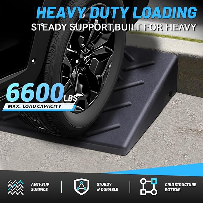 2 Pack Driveway Curb Ramp, 2 Inch Rise Rubber Threshold Ramp, Heavy Duty 6600LB Capacity for Lawn Mower, Wheelchair, Motorcycle, Cars, Sidewalk & Shed