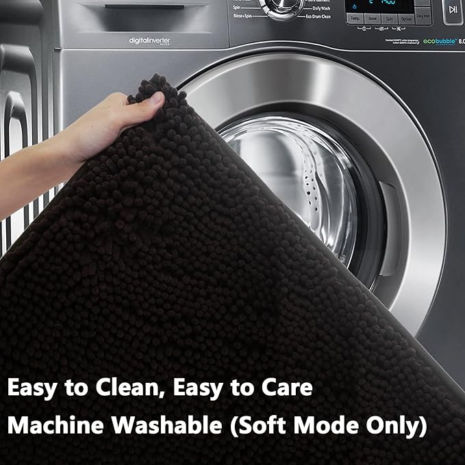 BOANKODU Bathroom Mat Sets 2 Piece, Absorbent Non-Slip Very Soft Chenille Mat, 32x20 Inch + 20x20 Inch U Shape, Machine Washable (Coffee)