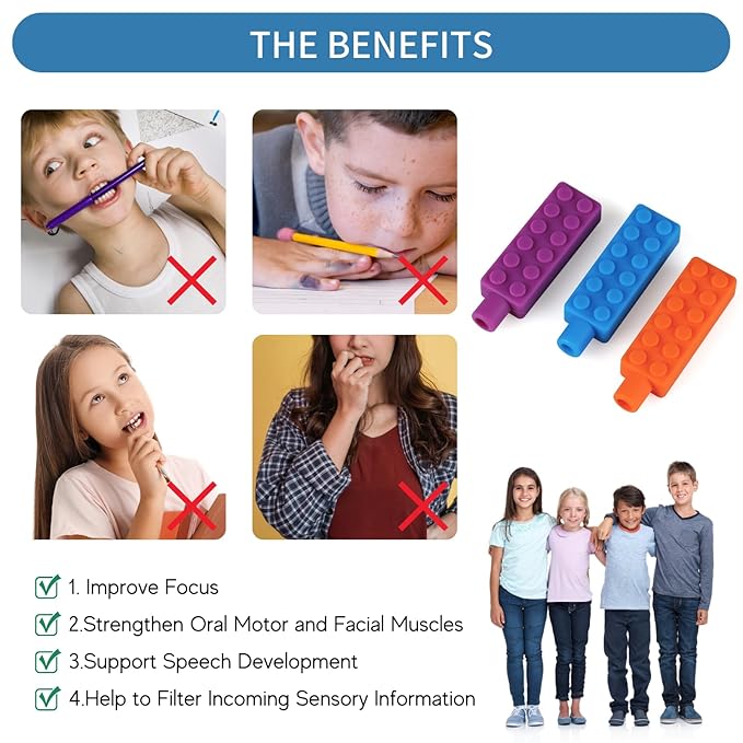 6 Packs Sensory Pencil Toppers for Sensory Kids, Boys and Girls, Silicone Pencil Top Covers for Autism, ADHD, SPD, or Special Oral Motor Need