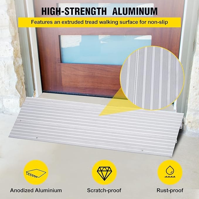 Door Threshold Ramp 2" Rise Door Ramp Aluminum Entry Ramp or Doorways Rated 800 lbs Load Capacity forWheelchair Scooters Power Chairs Walkers