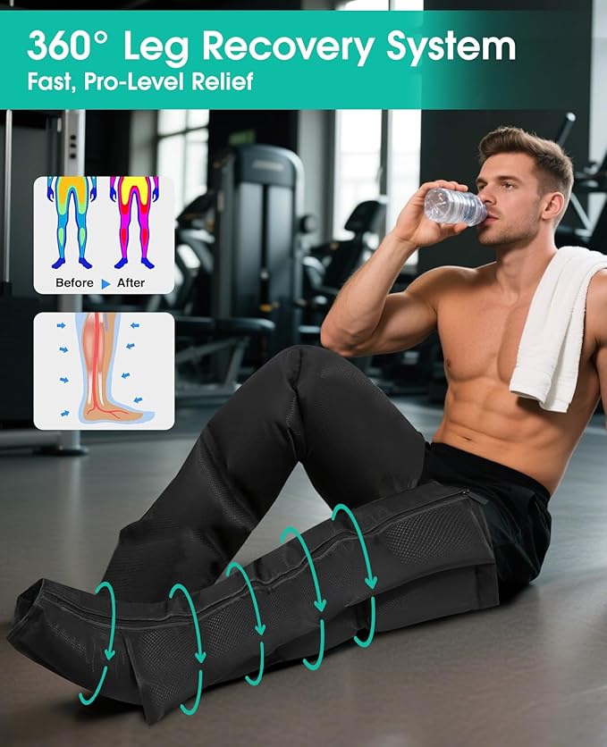 Leg Compression Massager for Circulation, Leg Massager Recovery System for Pain Relief, Full Compression Boots for Gym Home Use, Gifts for Athletes, Women, Men