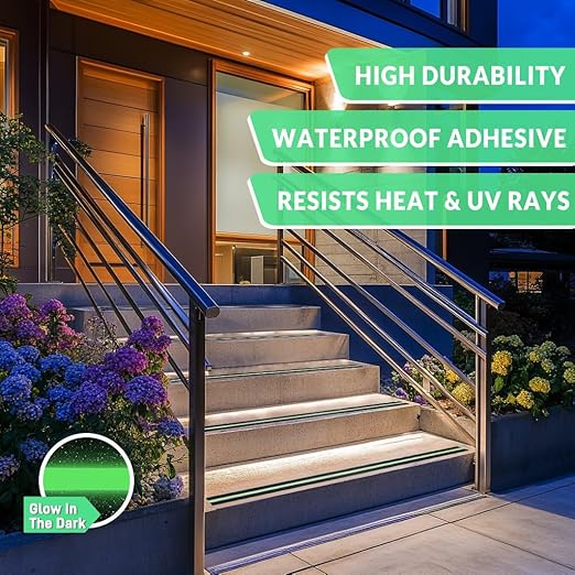 LifeGrip Anti Slip Traction Treads with Glow in Dark Stripe (20-Pack), 2" X 32", Best Grip Tape Grit Non Slip, Outdoor Non Skid Tape, High Traction Friction Abrasive Adhesive for Stairs Step