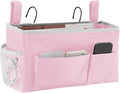 YOUDENOVA Bedside Caddy with 5 Pocket, Bedside Storage Organizer for College, Dorm Bed, Bunk Bed, Pink