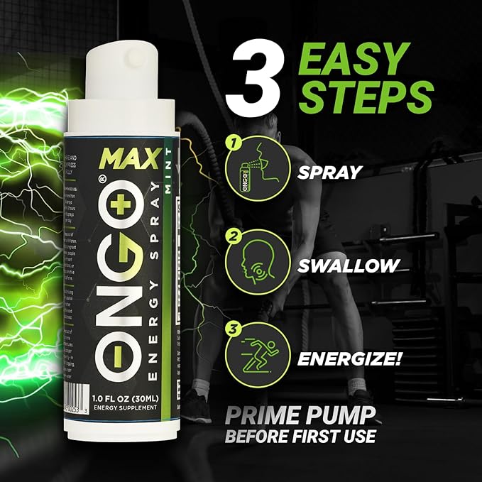 OnGo Energy - Natural caffeine (1500mg) Instant Energy Oral Spray | Vegan, Sugar and Gluten free | B3, B6, B12 vitamin spray | Focus and Memory | Study, Work and much more | Mint flavor | 15 servings