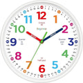 Roymnie14 Inch Wall Clock for Kids Learning to Tell Time Large Analog Silent Battery Operated Teaching Clock Silent Colorful Teaching Time Ideal Gift for Kids Room School(White Grain)