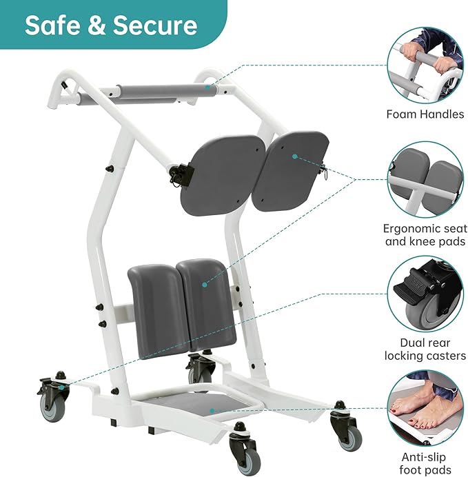 ELENKER Stand Assist Lift - Sit to Stand Lift Patient Transport Unit for Elderly - Patient Lift for Home Care Use- 400 Pound Weight Capacity. Widest Size is 25 inches