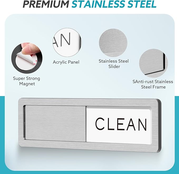 Dishwasher Magnet Clean Dirty Sign, Strong Magnet Non-Scratch Clean Dirty Magnet for Dishwasher, Easy to Read & Slide