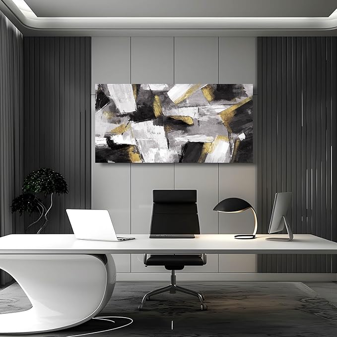 SOUGUAN Black and White Art Pictures Abstract Wall Hangings Decor Modern Artwork 20"X40" Wall Decorations for Bedroom Posters for Office