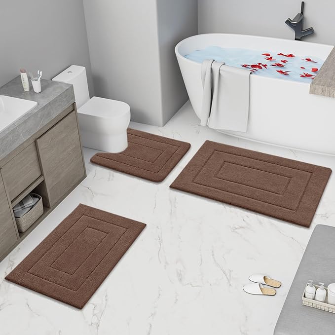 Buganda Bathroom Rugs, 24" x 16", Soft and Absorbent Microfiber Bath Rugs, Non-Slip Shaggy Shower Carpet, Machine Wash Dry Bath Mats for Bathroom Floor, Tub and Shower, Brown