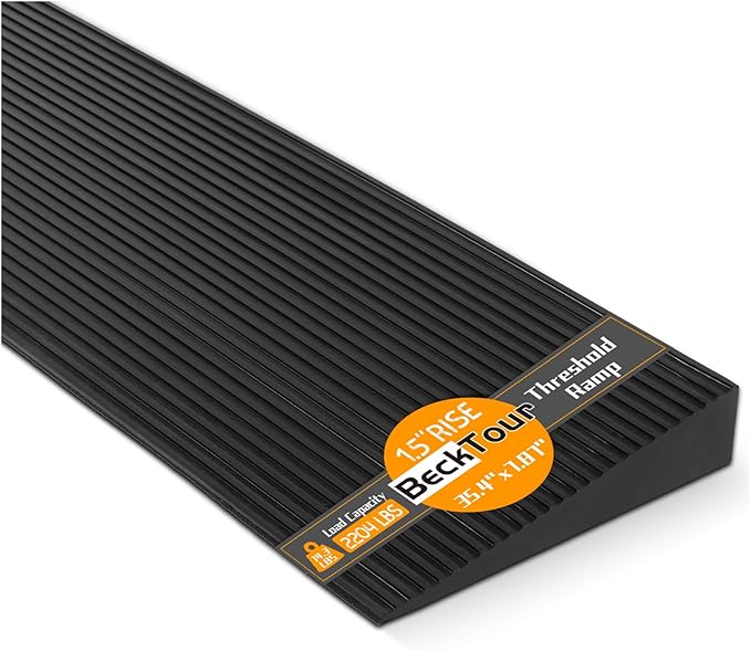 1.5'' Rise Threshold Ramp for Doorways, 2204 LBS Capacity Rubber Threshold Ramp, Non-Slip Driveway Curb Ramps Handicap Ramp for Wheelchair Scooter Stroller, Cuttable & Adjustable Size