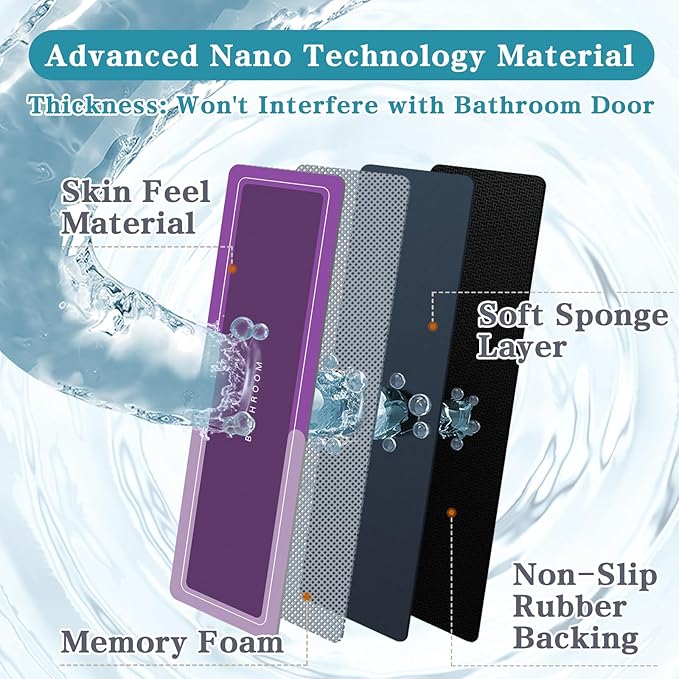 Bath Mat, Bathroom Mat Rugs Super Absorbent Shower Mats Non Slip Quick Dry Thin Rubber Mats for Bathroom Floor Fit Under Door, Shower Rug for Bathtub, Shower, Purple