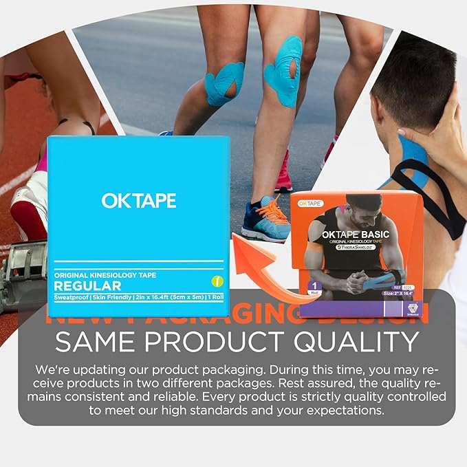 OK TAPE Kinesiology Tape, Regular Original Cotton Elastic Athletic Tape for Support and Recovery, Sports Tape Therapeutic Pain Relief, 2in×16.4ft Uncut Roll - Light Blue
