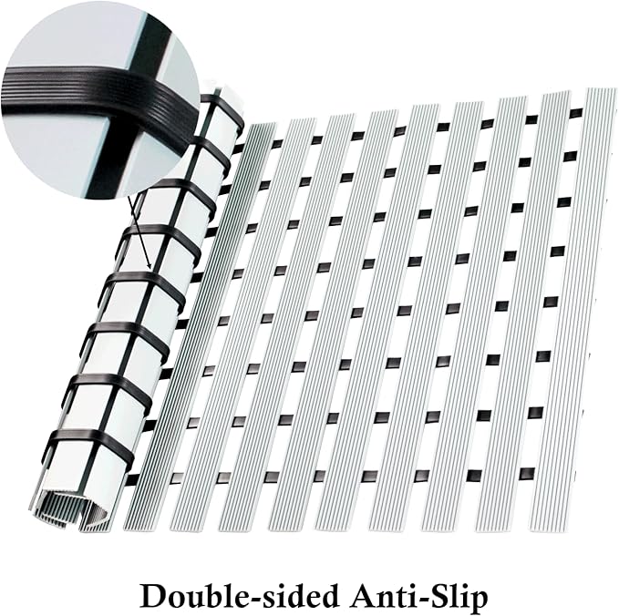 Extra Long Non Slip Shower Mat Without Suction Cups,Heavy Duty Rubber Bathtub Mat Spliceable,Cuttable,Quick Drain,Indoor Outdoor Use,2pack (Grey)…