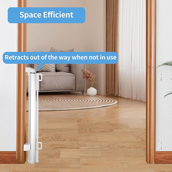 2-Pack Retractable Baby Gate for Stairs-33”Height, Expands up to 55”Width-Safety Gate for Infants, Toddlers, Dogs & Pets-Easy Install, Secure Closure, White Mesh Design for Indoor & Outdoor Use