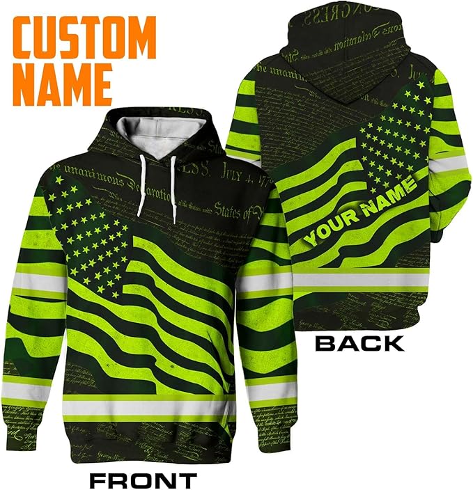 US Flag High Visibility Hoodie for Men Reflective Hoodie Safety Workwear for Worker Runner Patriotic ACC02