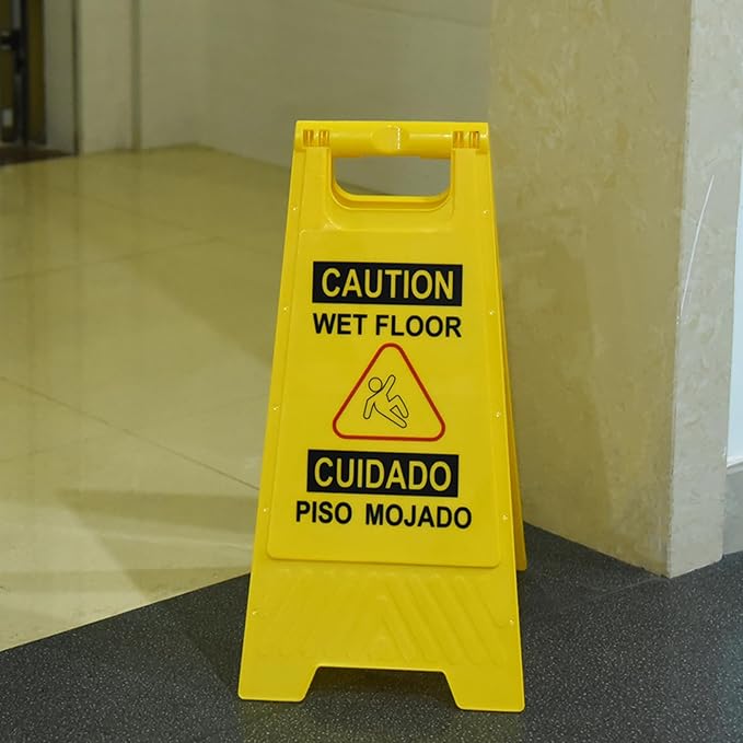 OrangeStar 12-Pack Caution Wet Floor Sign, 23.2” Double-Sided Bilingual Warning Signs for Commercial Use, Foldable A-Shaped Frame Safety Sign, Yellow
