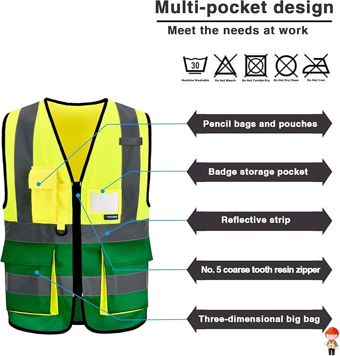 A-SAFETY Yellow Green Safety Vests Yellow&Green Color Mixed, XXXL
