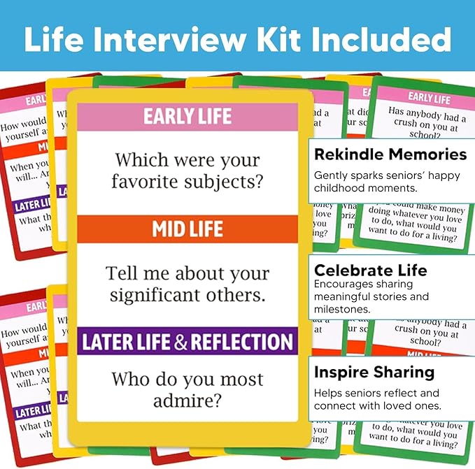 Color Sorting Dementia Activities for Seniors, Easy Brain Games for Dementia Patients, Alzheimers Products for Elderly, Memory Matching Games for Adults W/Life Interview Kit, Seniors Gifts