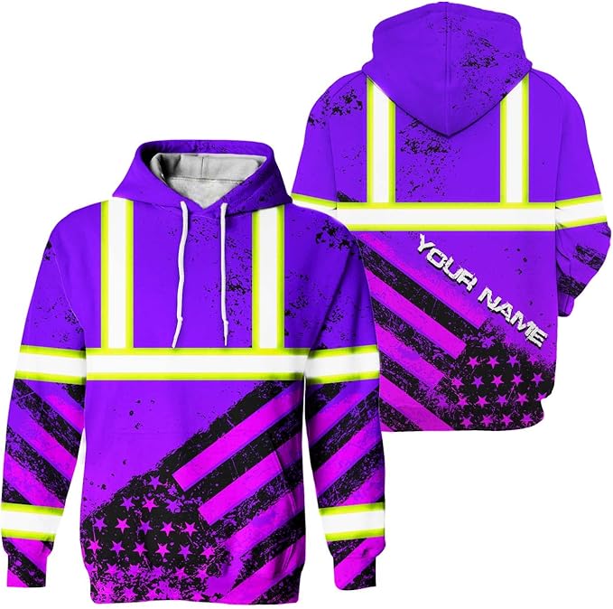 US Flag High Visibility Hoodie for Men Reflective Hoodie Safety Workwear for Worker Runner Patriotic ACC02