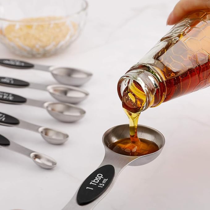 Magnetic Measuring Spoons Set of 6 Stainless Steel Dual Sided Stackable Teaspoon for Measuring Dry and Liquid Ingredients