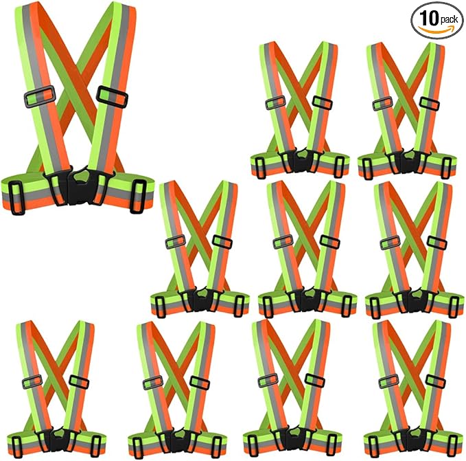 zojo Reflective Vest | Lightweight, Adjustable & Elastic | Safety & High Visibility for Running, Jogging, Walking,Cycling | Fits Outdoor Clothing (Pack of 10, Mixture Neon Orange & Yellow)