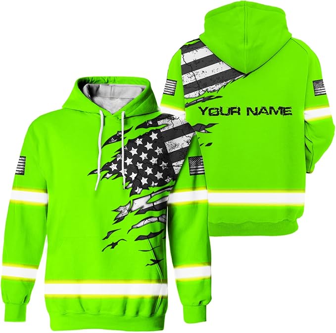 US Flag High Visibility Hoodie for Men Reflective Hoodie Safety Workwear for Worker Runner Patriotic ACC02