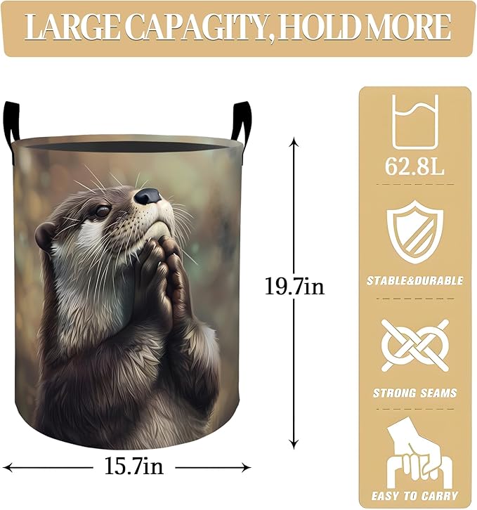Cute Gentle Otter Dreamy Scene Laundry Basket, Dorm Nursery Foldable Laundry Hamper Organizer for Bathroom Decor, Toy Clothes Storage Box for Bedroom 19.7x15.7 Inch