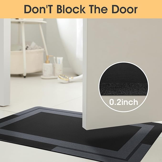 ACCUMTEK Ultra Thin Bath Mat, Upgrade Backing Non Slip Thin Bath Mats Fit Under Door, Quick Dry Ultra Absorbent Bathroom Rugs, Machine Washable Bath Rugs for Bathroom, Bathtub, Black/Bordered/24 x17