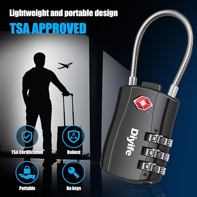 TSA Luggage Locks, [ Zinc Alloy Version][2 Pcs] Diyife TSA Approved Luggage Lock 3-Digit Re-settable Combination Lock, Code Lock for Travel Suitcase Luggage Bag Lockers (Black)