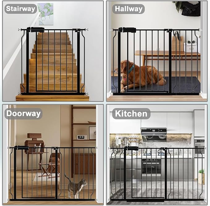 Fairy Baby Extra Wide Baby Gate 48-53 Inch Wide, Walk Through Pressure Mounted No Drill, Long and Large Tension Gate for Pet and Kids, Black