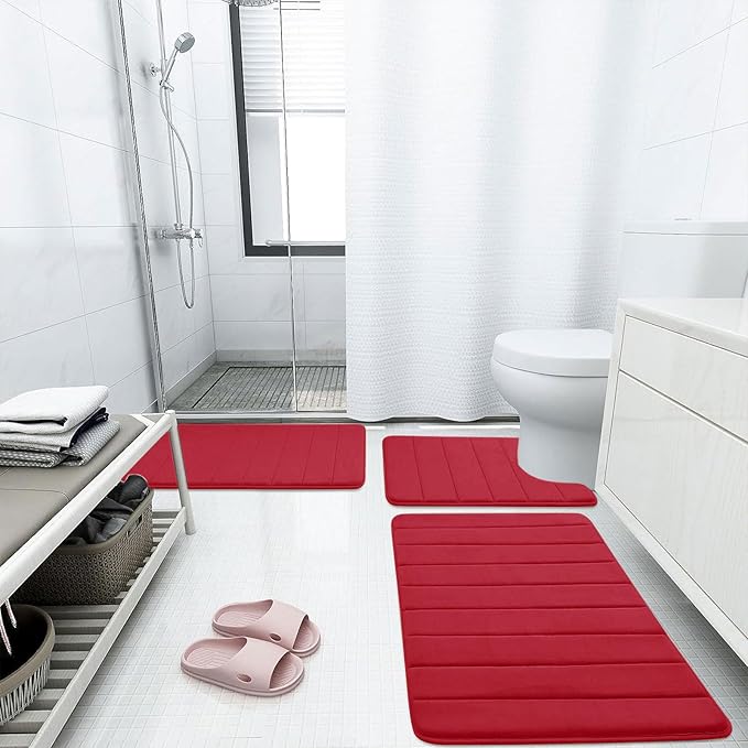 Buganda Memory Foam Bath Mat, 60" x 24", Ultra Soft and Non-Slip Bathroom Rugs, Water Absorbent and Machine Washable Bath Rug Runner for Bathroom, Shower, and Tub, Red