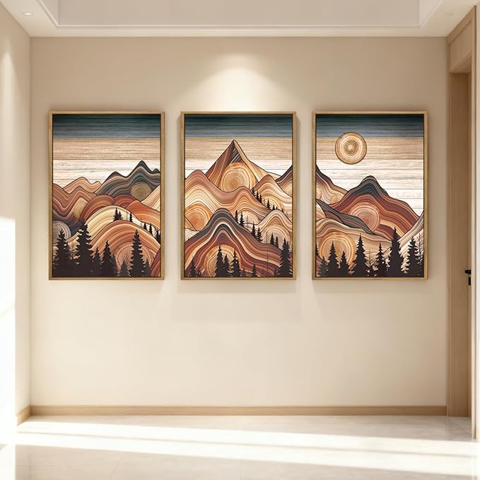 IARTTOP Large Mountain Framed Canvas Wall Art 16x24 Inch Vintage Mountain Landscape Art Prints Set of 3 Abstract Nature Scenery Wall Decor for Living Room Bedroom Office