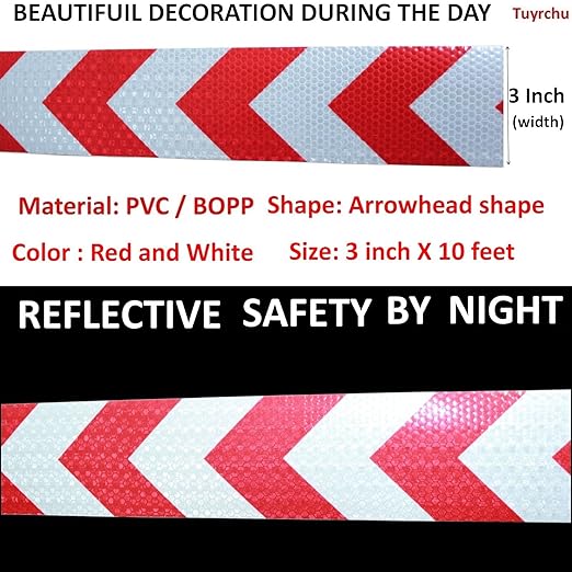 Red and White Reflective Tape Outdoor Waterproof 3 inch X 10 feet, High Visibility Hazard Conspicuity Safety Marking Tape