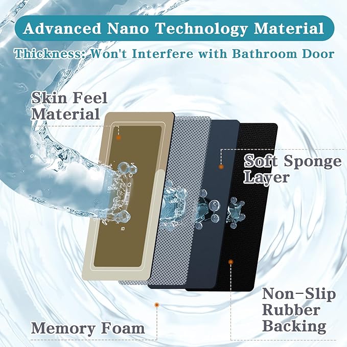 Bath Mat, Bathroom Mat Rugs Super Absorbent Shower Mats Non Slip Quick Dry Thin Rubber Mats for Bathroom Floor Fit Under Door, Shower Rug for Bathtub, Shower, Brown