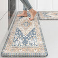 KIMODE Kitchen Rugs and Mats 2PCS Cushioned Anti Fatigue Kitchen Mat Non-Skid Waterproof Kitchen Runner Rug for Kitchen Decor,Floors,Office,Laundry,Blue and Gold